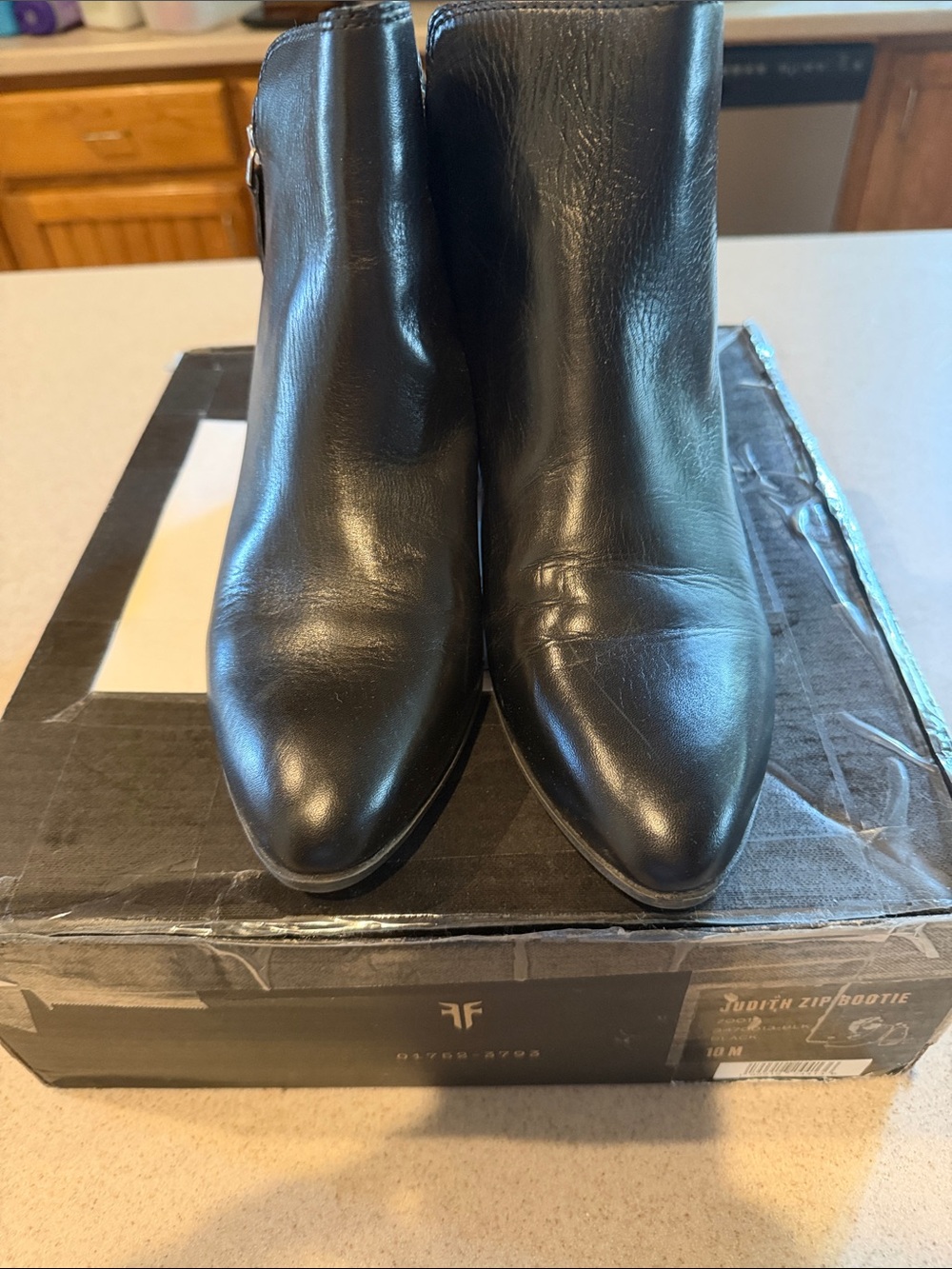 Frye Black Pointed Toe Leather Ankle Booties